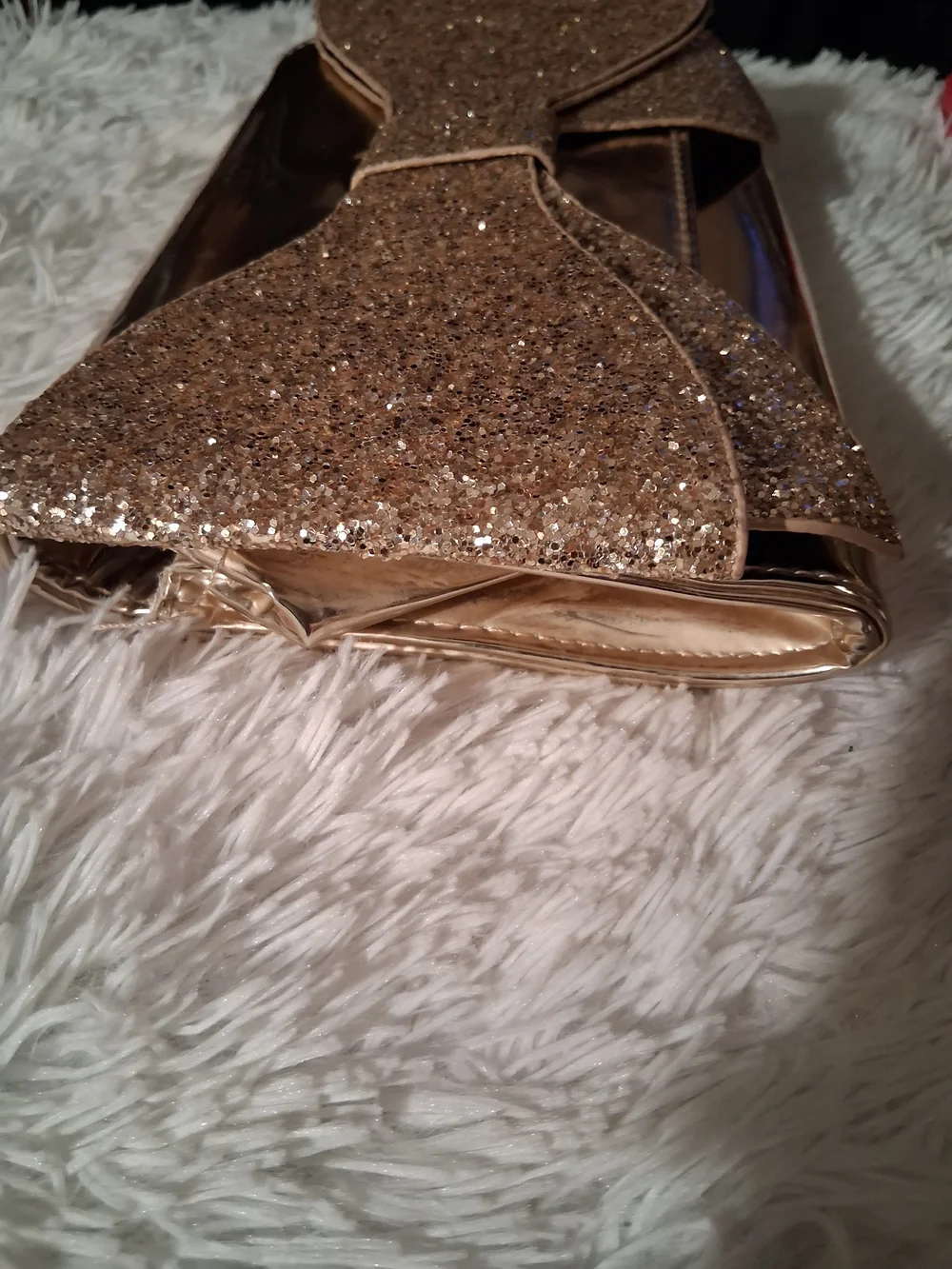 Gold Glitter Bow Clutch Wristlet